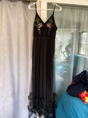 privy Black Maxi Dress with Floral Embroidery